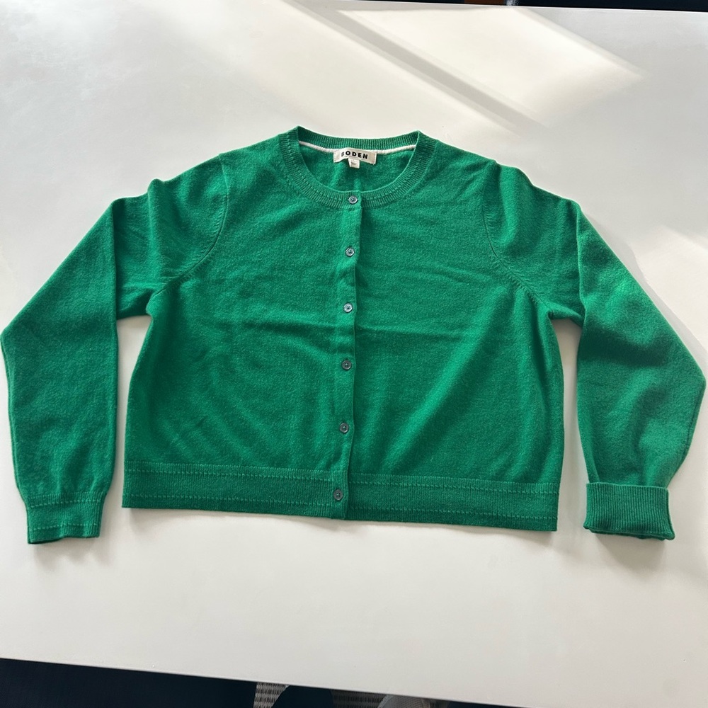 Bode Eva Cropped Cashmere Green Cardigan Sweater